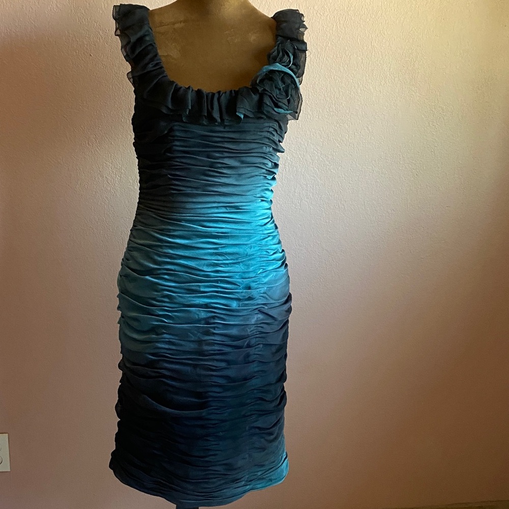 ADRIANA PAPELL Boutique Teal Ruffled Midi Dress - Picture 2 of 16